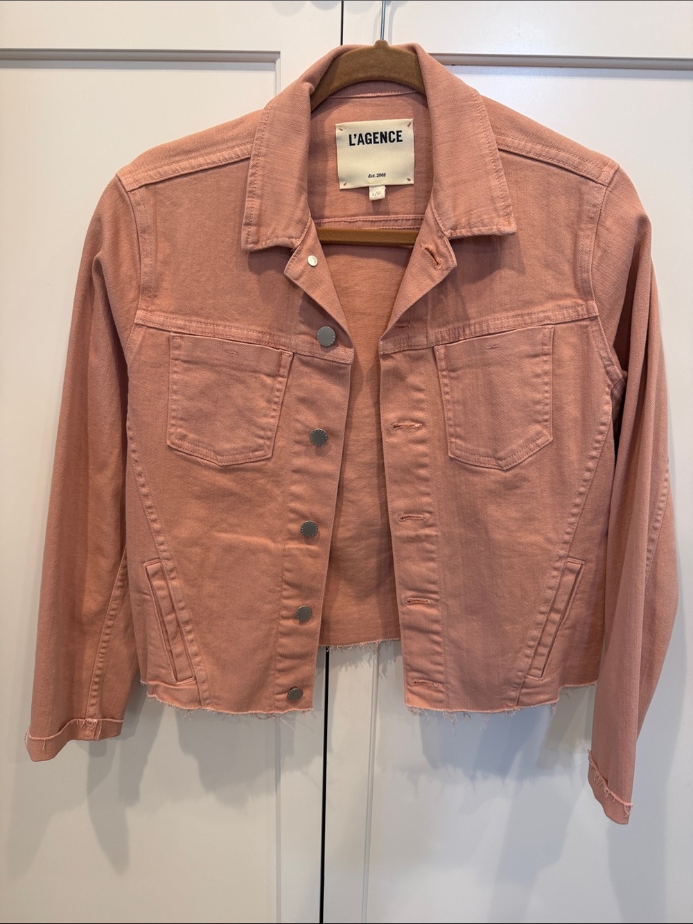 L'AGENCE Dusty Rose Cropped Denim Jacket
